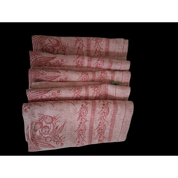 Williams Sonoma 100% Linen Napkins Pink & Red Fruit Design Made In Russia Set 5 - Picture 6 of 8